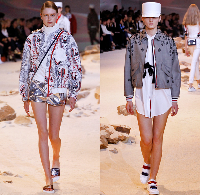 Moncler Gamme Rouge 2017 Spring Summer Womens Runway Catwalk Looks - Mode à Paris Fashion Week Mode Féminin France - French Foreign Legion Uniforms Military Officer 18th Century Architectural Plans Blueprints Shorts Buttons Dress Cape French Flag Colors Tri-Color Metallic Silver Quilted Waffle Drawstring Miniskirt Ornaments Embroidery Bedazzled Outerwear Coatdress Insect Beetle Gilet Bomber Jacket Leaves Foliage Macramé Lace Embroidery Ribbon Paisley Shirtdress Fanny Pack Waist Pouch Belt Bag Kepi Cap Harness Slippers Sneakers