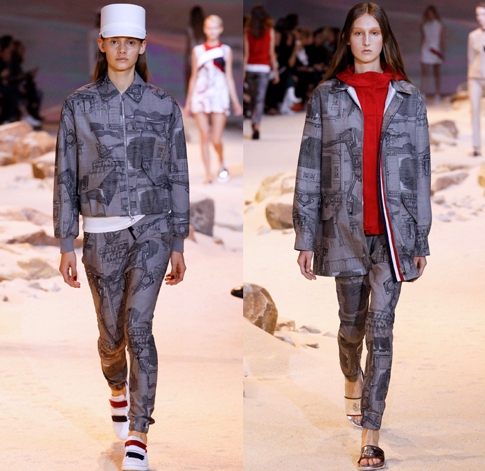 Moncler Gamme Rouge 2017 Spring Summer Womens Runway Catwalk Looks - Mode à Paris Fashion Week Mode Féminin France - French Foreign Legion Uniforms Military Officer 18th Century Architectural Plans Blueprints Shorts Buttons Dress Cape French Flag Colors Tri-Color Metallic Silver Quilted Waffle Drawstring Miniskirt Ornaments Embroidery Bedazzled Outerwear Coatdress Insect Beetle Gilet Bomber Jacket Leaves Foliage Macramé Lace Embroidery Ribbon Paisley Shirtdress Fanny Pack Waist Pouch Belt Bag Kepi Cap Harness Slippers Sneakers