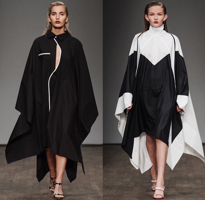 NHORM 2017 Spring Summer Womens Runway Catwalk Looks - Fashion Week Stockholm Sweden - Colorblock Jeans Denim Vestdress Scarf Shawl Strapless Crop Top Midriff Culottes Gauchos Shorts Miniskirt Skirt Frock Asymmetrical Hem One Off Shoulder Boxy Blazer Jacket Outerwear Oversized Coatdress Shirtdress Popover Tunicdress Argyle Check Elongated Sleeves Poncho Sleepwear Pajamas Lounge Wide Leg Trousers Palazzo Pants