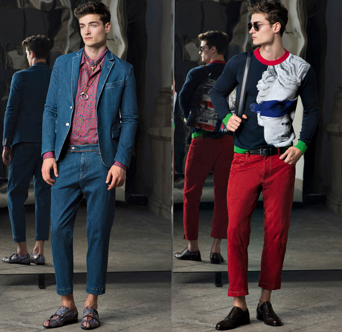 Trussardi 2017 Spring Summer Mens Lookbook Presentation - Milano Moda Uomo Collezione Milan Fashion Week Italy - Outerwear Coat Wool Blazer Suede Scarf Snakeskin Face Illustration Sweater Jumper Elastic Hem Cardigan White Ensemble Plaid Bootcut Bootleg Trousers Knitwear Oxfords Sunglasses Boots Sleepwear Pajamas Lounge Pop Art Boxing Shorts Bag