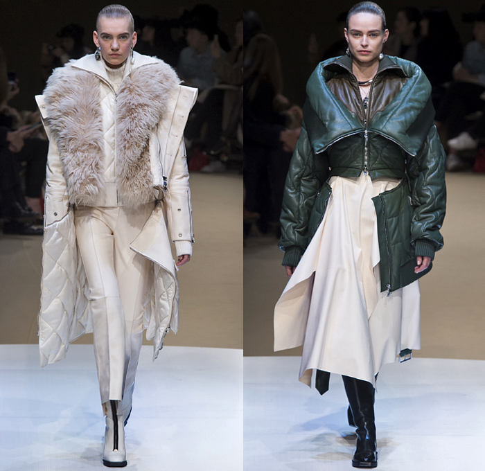 Alexander McQueen 2018-2019 Fall Autumn Winter Womens Runway Catwalk Looks - Mode à Paris Fashion Week France - Butterfly Wings Moth Bugs Insects Beetles Parka Trench Coat Poncho Fur Quilted Pantsuit Mullet Hem Knit Tweed One Shoulder Noodle Strap Crop Top Corset Bustier Bodice Poufy Maxi Dress Gown Eveningwear Flare Pants Skirt Fringes Wool Sheer Chiffon Tulle Deconstructed Hybrid Combo Lace Straps Belts Leather Embroidery Bedazzled Ruffles Satin Silk Abstract Handbag Clutch Trainers Boots