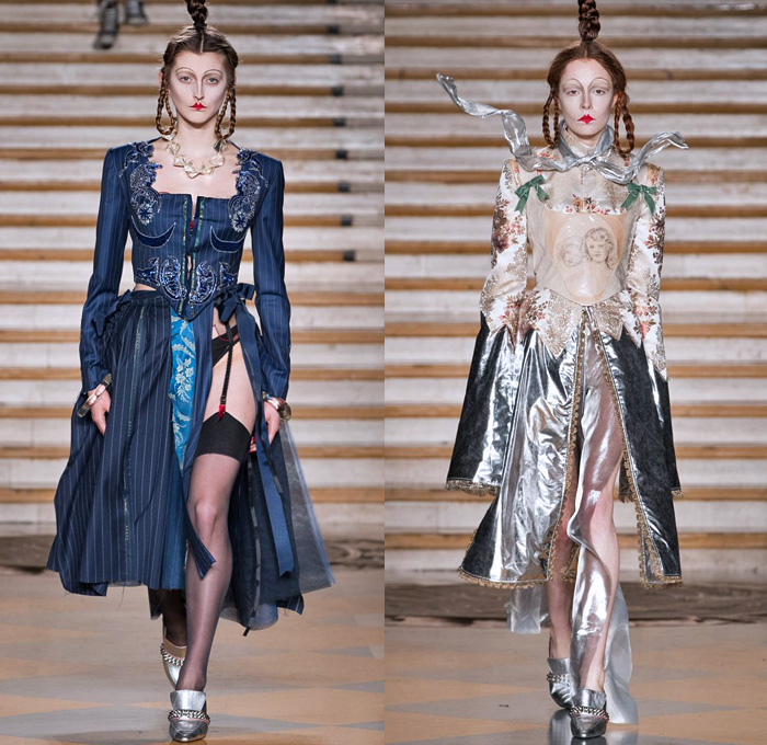 Dilara Findikoglu 2018-2019 Fall Autumn Winter Womens Runway Catwalk Looks - London Fashion Week Collections UK - Coat Jacket Pinstripe Pantsuit Blouse Bustier Deconstructed Hybrid Combo Panel Decorated Bedazzled Studs Sparkles PVC Vinyl Straps Belts Velvet Ribbon Knot Frayed Silk Satin Sphinx Stars Starburst Planets Eyes Moon Snakes Sheer Tulle Wool Brocade Jacquard Skeletal Gown Eveningwear Dress Miniskirt Girdle Suspenders Stockings Scarf Pointed Shoes Tiara Crown