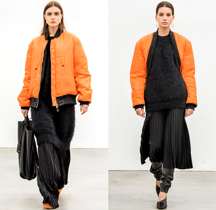 HYKE 2018-2019 Fall Winter Womens Lookbook Presentation - Amazon Fashion Week Tokyo Japan AmazonFWT - The North Face Collaboration Oversized Outerwear Trench Coat Overcoat Peacoat Draped Neck Elongated Sleeves Wool Bomber Jacket Parka Anorak Nylon Neck Arm Warmesr Quilted Puffer Plush Fur Shearling Chunky Knit Sweaterdress Turtleneck Accordion Pleats Asymmetrical Hem PVC Vinyl Pleather Skirt Over Pants Socks Furry Shoes High Slit Tote Handbag Scarf