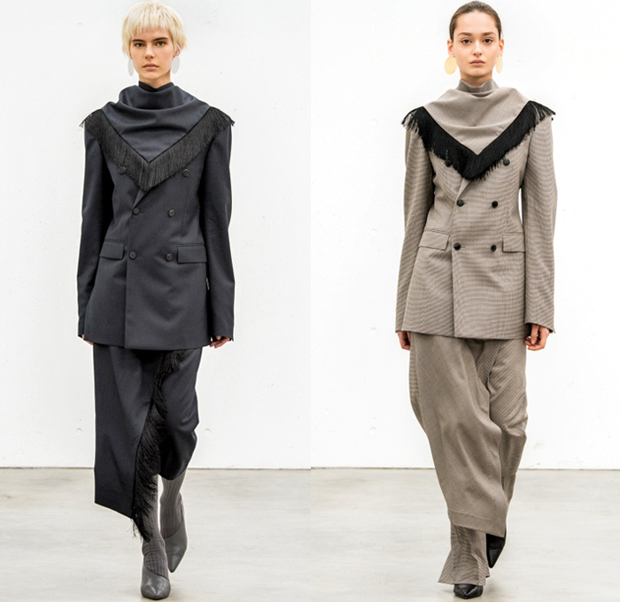 HYKE 2018-2019 Fall Winter Womens Lookbook Presentation - Amazon Fashion Week Tokyo Japan AmazonFWT - The North Face Collaboration Oversized Outerwear Trench Coat Overcoat Peacoat Draped Neck Elongated Sleeves Wool Bomber Jacket Parka Anorak Nylon Neck Arm Warmesr Quilted Puffer Plush Fur Shearling Chunky Knit Sweaterdress Turtleneck Accordion Pleats Asymmetrical Hem PVC Vinyl Pleather Skirt Over Pants Socks Furry Shoes High Slit Tote Handbag Scarf