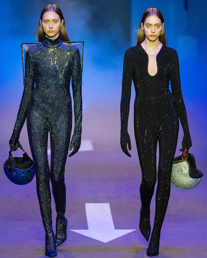 I LOVE PRETTY 2018-2019 Fall Winter Womens Runway Catwalk Looks Shanghai Fashion Week China - Fur Coat Blazerdress Unitard Bell Curved Sleeves Onesie Jumpsuit Pointed Frankenstein One Shoulder Bandeau Sweater Noodle Strap Corset Bustier Pantsuit Wool Shirtdress Sequins Plastic Check Cobalt Blue Satin License Plates PVC Vinyl Velvet Steering Wheel Dress Wide Palazzo Pants Hotpants Asymmetrical Hem Skirt Moto Biker Pants Helmet Swim Cap Sunglasses Boots Gloves Fanny Pack Waist Pouch Belt Bum Bag