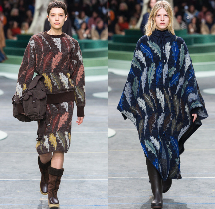 Lacoste 2018-2019 Fall Autumn Winter Womens Runway Catwalk Looks - Mode à Paris Fashion Week France - Retro 1980s Eighties 1990s Nineties Sportswear Plaid Tartan Check Argyle Houndstooth Corduroy Velvet Fur Shearling Suede Fauna Leaves Foliage Animals Birds Monkeys Turtles Tiger Fleece Parka Poncho Cape Anorak Cagoule Leather Hoodie Drawstring Sweater Track Jacket Shirtdress Sweaterdress Denim Jeans Sweatshirt Jogger Sweatpants Capri Culottes Skirt Bucket Hat Boots Galoshes Messenger Bag