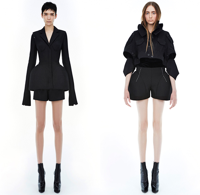 Vera Wang 2018-2019 Fall Autumn Winter Womens Lookbook Presentation - Mode à Paris Fashion Week France - The Tudors 16th Century England Madonna Structural Sculptural Angular Medieval Warrior Bulb Bloated Lace Velvet Panels Satin Coat Jacket Knit Sweater Elongated Hem Sleeves Cone Bralette Armor Sleeves Crop Top Midriff Cargo Pockets Pantsuit Strapless Cutout Shoulders Peplum Dome Bell Skirt Shorts Super Flare Dress Gown Eveningwear Tutu Draped Platform Shoes Boots Sunglasses Shades