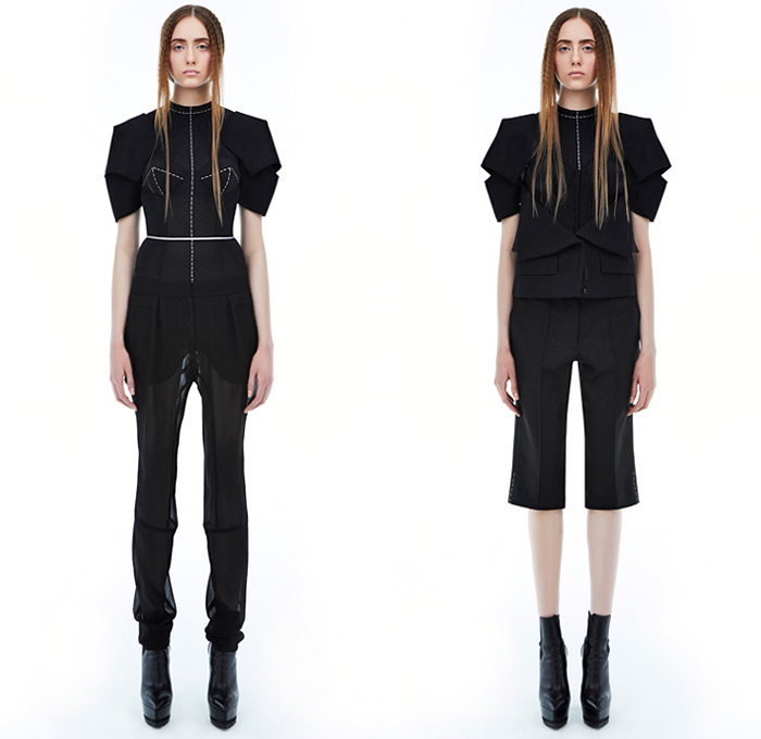 Vera Wang 2018-2019 Fall Autumn Winter Womens Lookbook Presentation - Mode à Paris Fashion Week France - The Tudors 16th Century England Madonna Structural Sculptural Angular Medieval Warrior Bulb Bloated Lace Velvet Panels Satin Coat Jacket Knit Sweater Elongated Hem Sleeves Cone Bralette Armor Sleeves Crop Top Midriff Cargo Pockets Pantsuit Strapless Cutout Shoulders Peplum Dome Bell Skirt Shorts Super Flare Dress Gown Eveningwear Tutu Draped Platform Shoes Boots Sunglasses Shades