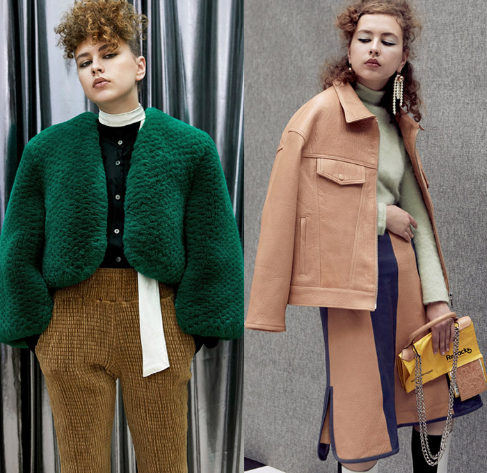 Aalto 2018 Pre Fall Autumn Womens Lookbook Presentation - Love Records Denim Jeans Paper Cutout Hem Extra Flap Trucker Jacket Flare Bell Bottom Trench Coat Blouse Shirt Blazer Strap Loose Tie One Shoulder Turtleneck Parka Quilted Waffle Puffer Down Parka Detachable Panels Cape Plush Mohair Fur Stripes Plaid Tartan Check Zipper Knit Embroidery Flowers Floral Lace Up Wide Leg Trousers Palazzo Pants Miniskirt Petal Hem Cinch Dress Backpack Bag Repack Crossbody Reusable Packaging Platforms Shoes