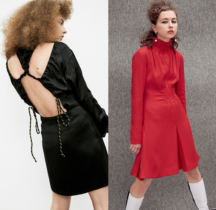 Aalto 2018 Pre Fall Autumn Womens Lookbook Presentation - Love Records Denim Jeans Paper Cutout Hem Extra Flap Trucker Jacket Flare Bell Bottom Trench Coat Blouse Shirt Blazer Strap Loose Tie One Shoulder Turtleneck Parka Quilted Waffle Puffer Down Parka Detachable Panels Cape Plush Mohair Fur Stripes Plaid Tartan Check Zipper Knit Embroidery Flowers Floral Lace Up Wide Leg Trousers Palazzo Pants Miniskirt Petal Hem Cinch Dress Backpack Bag Repack Crossbody Reusable Packaging Platforms Shoes