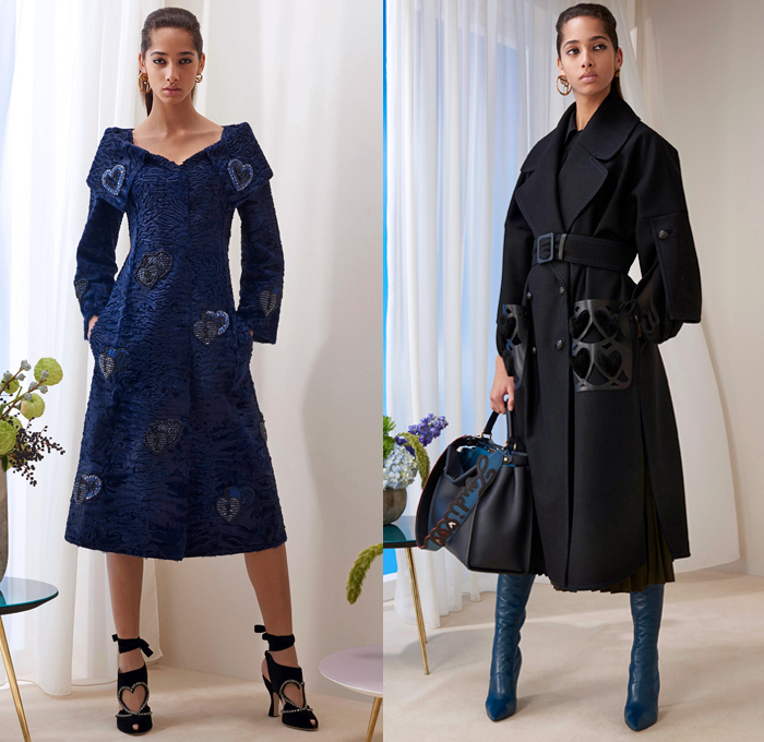 Fendi 2018 Pre Fall Autumn Womens Lookbook Presentation - Queen Of Hearts Lockets Print Graphic Motif Pattern Fair Isle Plaid Tartan Check Stripes Mesh Lasercut Flowers Floral Accordion Pleats Pussycat Bow Velvet Denim Jeans Parka Outerwear Trench Coat Cape Overcoat Plush Fur Shearling Shawl Knit Sweater Cardigan Pantsuit Bomber Jacket Blouse Sheer Chiffon Cutout Shoulders Skirt Wide Leg Trousers Palazzo Pants Dress Handbag Tote Bucket Bag Western Cowgirl Boots Hat Socks Heels