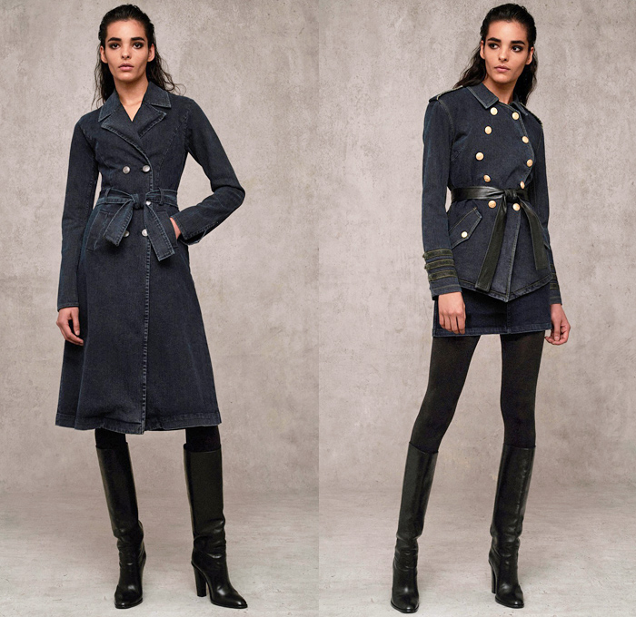 Marissa Webb 2018 Pre Fall Autumn Womens Lookbook Presentation - Denim Jeans Outerwear Trench Coat Buttons Double Breasted Frayed Raw Hem Paper Bag Waist Slim Tapered Peel Away Fold Over Sailor Pants Strapless Tie Up Waist Blouse Onesie Jumpsuit Coveralls Playsuit Cap Sleeve Knit Sweater Cardigan Noodle Strap Halterneck Lace Embroidery Needlework Velvet Camouflage Pinstripe Flowers Floral Dress Tiered Skirt Wide Leg Trousers Palazzo Pants Leggings Tights Leather Boots