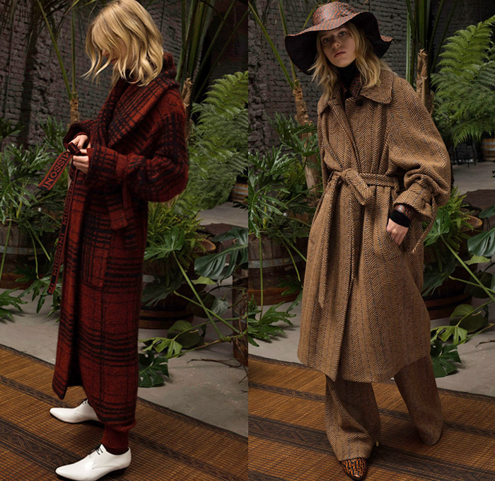 Missoni 2018 Pre Fall Autumn Womens Lookbook Presentation - Fringes Decorative Art Tribal Ethnic Folk Knit Crochet Basketweave Tweed Wool Check Bedazzled Spangles Paillettes Flowers Floral Stripes Zigzag Outerwear Overcoat Bathrobe Sweater Turtleneck Vest Cardigan Shaggy Plush Fur Shearling Pantsuit Maxi Dress Onesie Jumpsuit Coveralls Wide Leg Trousers Palazzo Pants Leggings Tights Stockings Hosiery Long Skirt Jogger Sweatpants Scarf Gloves Mittens Knit Cap Beanie Brogues Fur Belt Floppy Hat