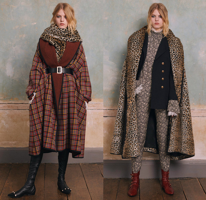 Philosophy di Lorenzo Serafini 2018 Pre Fall Autumn Womens Lookbook Presentation - Outerwear Overcoat Blazer Knit Sweater Leopard Plaid Tartan Check Lace Needlework Ruffles Polka Dots Velvet Mesh Pearls Flowers Floral Garden Squirrels Decorative Art Stripes High Waist Stockings Fishnet Shorts Maxi Dress Goddess Gown Eveningwear Strapless Long Skirt Shawl Scarf Straps Belts Boots Pouch