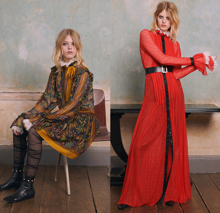 Philosophy di Lorenzo Serafini 2018 Pre Fall Autumn Womens Lookbook Presentation - Outerwear Overcoat Blazer Knit Sweater Leopard Plaid Tartan Check Lace Needlework Ruffles Polka Dots Velvet Mesh Pearls Flowers Floral Garden Squirrels Decorative Art Stripes High Waist Stockings Fishnet Shorts Maxi Dress Goddess Gown Eveningwear Strapless Long Skirt Shawl Scarf Straps Belts Boots Pouch