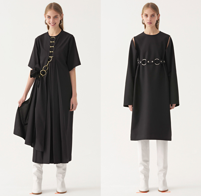 Ports 1961 2018 Pre Fall Autumn Womens Lookbook Presentation - Oversized Outerwear Trench Coat Long Overcoat Parka Blazer Double Triple Lapel Knit Blouse Sweater Shirtdress Cutout Sleeves Turtleneck Metallic Foil Leaves Foliage Metal Rings Fringes Leopard Zebra Stripes Stripes Checkerboard Picnic Check Buttoned Panel Ruffles Pleats Angular Handkerchief Hem Maxi Dress Elongated Hem Cropped Pants Boots Tote Handbag