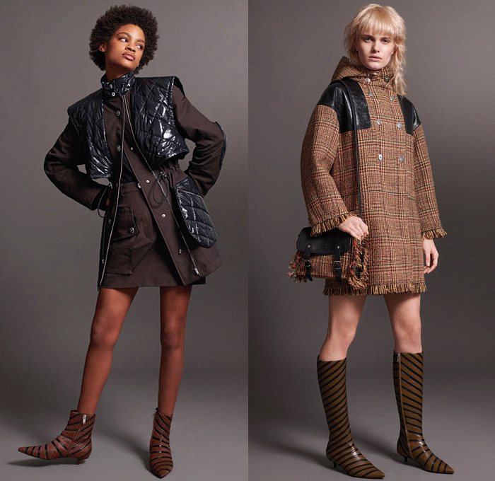 Sonia Rykiel 2018 Pre Fall Autumn Womens Lookbook Presentation - Knit Sweater Threads Trees Turtleneck Tiger Blouse Pantsuit Shirtdress Parka Anorak Cargo Pockets Robe Capelet Hanging Sleeve Rainwear Trench Coat Blazerdress Stripes Lips Kiss Velvet Quilted Puffer Fringes Threads Leopard Dots Plush Fur Tweed Frayed Corduroy Dress Shorts Miniskirt Jogger Sweatpants Kitten Heels Platform Shoes Heels Boots Crossbody Handbag Tote Micro Mini Circular Bag