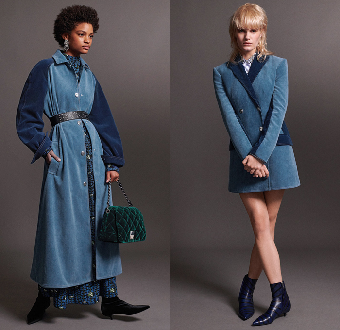 Sonia Rykiel 2018 Pre Fall Autumn Womens Lookbook Presentation - Knit Sweater Threads Trees Turtleneck Tiger Blouse Pantsuit Shirtdress Parka Anorak Cargo Pockets Robe Capelet Hanging Sleeve Rainwear Trench Coat Blazerdress Stripes Lips Kiss Velvet Quilted Puffer Fringes Threads Leopard Dots Plush Fur Tweed Frayed Corduroy Dress Shorts Miniskirt Jogger Sweatpants Kitten Heels Platform Shoes Heels Boots Crossbody Handbag Tote Micro Mini Circular Bag