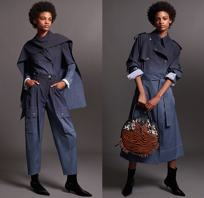 Sonia Rykiel 2018 Pre Fall Autumn Womens Lookbook Presentation - Knit Sweater Threads Trees Turtleneck Tiger Blouse Pantsuit Shirtdress Parka Anorak Cargo Pockets Robe Capelet Hanging Sleeve Rainwear Trench Coat Blazerdress Stripes Lips Kiss Velvet Quilted Puffer Fringes Threads Leopard Dots Plush Fur Tweed Frayed Corduroy Dress Shorts Miniskirt Jogger Sweatpants Kitten Heels Platform Shoes Heels Boots Crossbody Handbag Tote Micro Mini Circular Bag