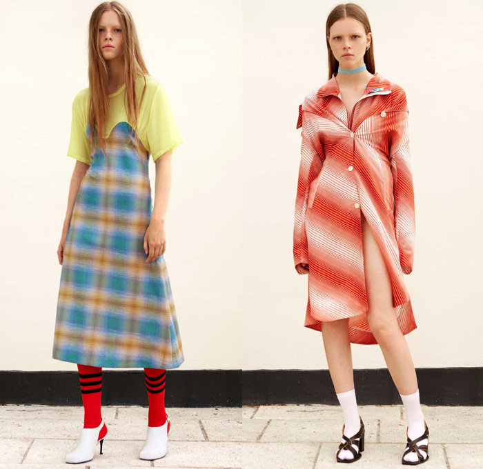 Aalto by Tuomas Merikoski 2018 Resort Cruise Pre-Spring Womens Lookbook Presentation Finland Paris - Flap Panel Denim Jeans Wide Leg Trousers Palazzo Pants Chain Frayed Raw Curved Hem Outerwear Jacket Leather Chunky Knit Sweater Jumper Ribbed Cardigan Crop Top Midriff Long Sleeve Blouse Noodle Spaghetti Strap Dress Belted Waist Buttons Crepe Shirtdress Flowers Floral Stripes Plaid Tartan Check Soccer Athletic Socks Pumps Heels Sunglasses Opera Gloves
