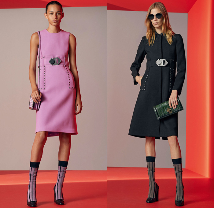 Bottega Veneta 2018 Resort Cruise Pre-Spring Womens Lookbook Presentation - Outerwear Overcoat Coatdress Shaggy Plush Fur Stripes Blazer Jacket Anorak Windbreaker Turtleneck Knit Sweater Jumper Sleeveless Dress Embroidery Decorated Bedazzled Metallic Studs Accordion Pleats Windowpane Check Cargo Pockets Leather Silk Satin Butterflies Flowers Floral Leaves Foliage Botanical Print Skirt Frock Handbag Purse Clutch Weave Sunglasses Suede Drawstring Necklace Boots Socks Pumps High Heels