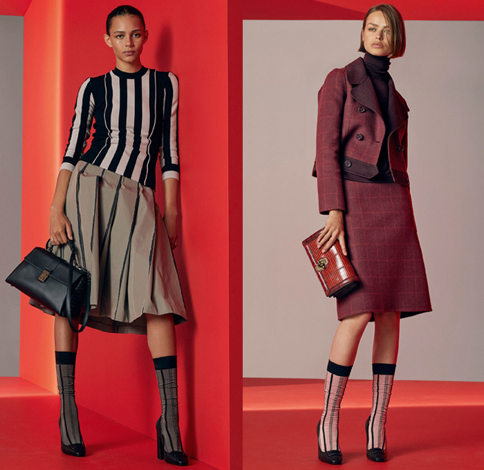 Bottega Veneta 2018 Resort Cruise Pre-Spring Womens Lookbook Presentation - Outerwear Overcoat Coatdress Shaggy Plush Fur Stripes Blazer Jacket Anorak Windbreaker Turtleneck Knit Sweater Jumper Sleeveless Dress Embroidery Decorated Bedazzled Metallic Studs Accordion Pleats Windowpane Check Cargo Pockets Leather Silk Satin Butterflies Flowers Floral Leaves Foliage Botanical Print Skirt Frock Handbag Purse Clutch Weave Sunglasses Suede Drawstring Necklace Boots Socks Pumps High Heels