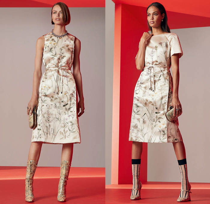 Bottega Veneta 2018 Resort Cruise Pre-Spring Womens Lookbook Presentation - Outerwear Overcoat Coatdress Shaggy Plush Fur Stripes Blazer Jacket Anorak Windbreaker Turtleneck Knit Sweater Jumper Sleeveless Dress Embroidery Decorated Bedazzled Metallic Studs Accordion Pleats Windowpane Check Cargo Pockets Leather Silk Satin Butterflies Flowers Floral Leaves Foliage Botanical Print Skirt Frock Handbag Purse Clutch Weave Sunglasses Suede Drawstring Necklace Boots Socks Pumps High Heels