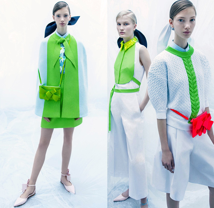 DELPOZO 2018 Resort Cruise Pre-Spring Womens Lookbook Presentation - Sculptural Cape Cloak Outerwear Jacket Blazer Chunky Knit Wrap Sweater Jumper Blouse Shirt Bell Wide Leg O'Mutton Sleeves Sleeveless Maxi Dress Goddess Gown Eveningwear Skirt Frock Cropped Wide Leg Trousers Palazzo Pants Shorts Peplum Bowtie Knot Ribbon Embroidery Embellishments Adornments Decorated Bedazzled Jewels Sequins Paillettes Creases Nautical Sailor Stripes Ruffles Frills Flounce Colorblock Bib Harness Strap Sheer Chiffon Organza Tulle Pleats Drapery Strapless Open Shoulders Purse Clutch Tote Handbag Mini Micro Bag Crossbody Flats Ballet Shoes