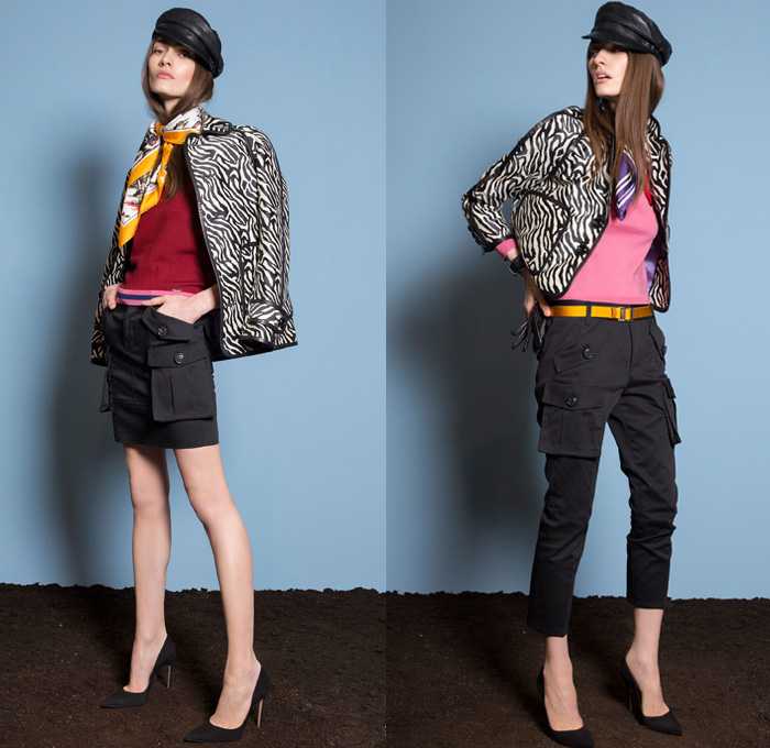 Dsquared2 2018 Resort Cruise Pre-Spring Womens Lookbook Presentation - Denim Jeans Hybrid Combo Panels Mix Match Mash Up Chambray 2-in-1 Girl Scout Campfire Logo Emblems Patches Bandana Scarf Embroidery Embellishments Bedazzled Beads Metallic Studs Zipper Knit Weave Zebra Animal Stripes Plaid Tartan Check Outerwear Coat Motorcycle Biker Rider Leather Jacket Sweater Jumper Vest Waistcoat Layers Bomber Jacket Bomberdress Sleeveless Dress Miniskirt Blouse Long Sleeve Shirt Cropped Pants Cargo Pockets Shorts Poorboy Gatsby Hat Pumps High Heels Handbag Purse Clutch Fanny Pack Waist Pouch Belt Bag Duffel Backpack