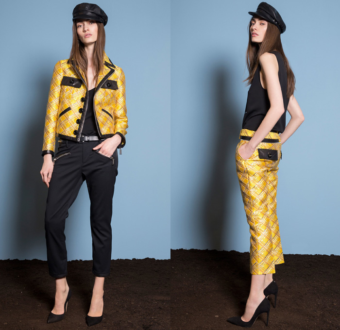 Dsquared2 2018 Resort Cruise Pre-Spring Womens Lookbook Presentation - Denim Jeans Hybrid Combo Panels Mix Match Mash Up Chambray 2-in-1 Girl Scout Campfire Logo Emblems Patches Bandana Scarf Embroidery Embellishments Bedazzled Beads Metallic Studs Zipper Knit Weave Zebra Animal Stripes Plaid Tartan Check Outerwear Coat Motorcycle Biker Rider Leather Jacket Sweater Jumper Vest Waistcoat Layers Bomber Jacket Bomberdress Sleeveless Dress Miniskirt Blouse Long Sleeve Shirt Cropped Pants Cargo Pockets Shorts Poorboy Gatsby Hat Pumps High Heels Handbag Purse Clutch Fanny Pack Waist Pouch Belt Bag Duffel Backpack