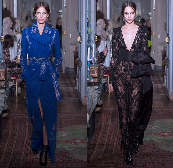 Peter Dundas 2018 Resort Cruise Pre-Spring Womens Runway Catwalk Looks Collection Paris France - Denim Jeans Shirt Frayed Raw Hem Fur Plush Shearling Outerwear Suede Trench Coat Starship Soul 1970s Seventies Rock N Roll Maxi Dress Goddess Gown Screen Siren Eveningwear Sheer Chiffon Organza Tulle Lace Embroidery Needlework Embellishments Adornments Decorated Appliqués Bedazzled Studs Sequins Flowers Floral Print Graphic Pattern Motif Onesie Jumpsuit Coveralls Strapless Cutout Shoulders Shirtdress Belted Waist Ornaments Decorative Art Drapery Sash Ribbon Knot Ruffles Silk Satin One Shoulder Geometric Halterneck Fringes Noodle Strap Dovetail Mullet Hem Waterfall Skirt High Slit Lace Up Snakeskin Boots 