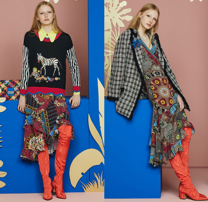 Etro 2018 Resort Cruise Pre-Spring Womens Lookbook Presentation - African Anglo-Indian Bohemian Folklore Ornamental Decorative Art Prints Paisley Kimono Robe Wrap Silk Satin Crêpe De Chine Batik Blossoms Zebra Jacquard Brocade Flowers Floral Leaves Foliage Mix Match Mash Up Fringes Drawstring Cinch Ruffles V-Neck Stripes Tweed Plaid Check Outerwear Coat Long Sleeve Blouse Shirt Sleeveless Vest Waistcoat Maxi Dress Knit Sweater Jumper Shirtdress Tunicdress Denim Jeans Frayed Raw Hem Cropped Tuxedo Stripe Wide Leg Trousers Palazzo Pants Asymmetrical Hem Skirt Frock Thigh High Knee High Boots Suede Choker Pumps High Heels Espadrilles Pompoms Pouch Backpack Purse Clutch Crossbody Bag