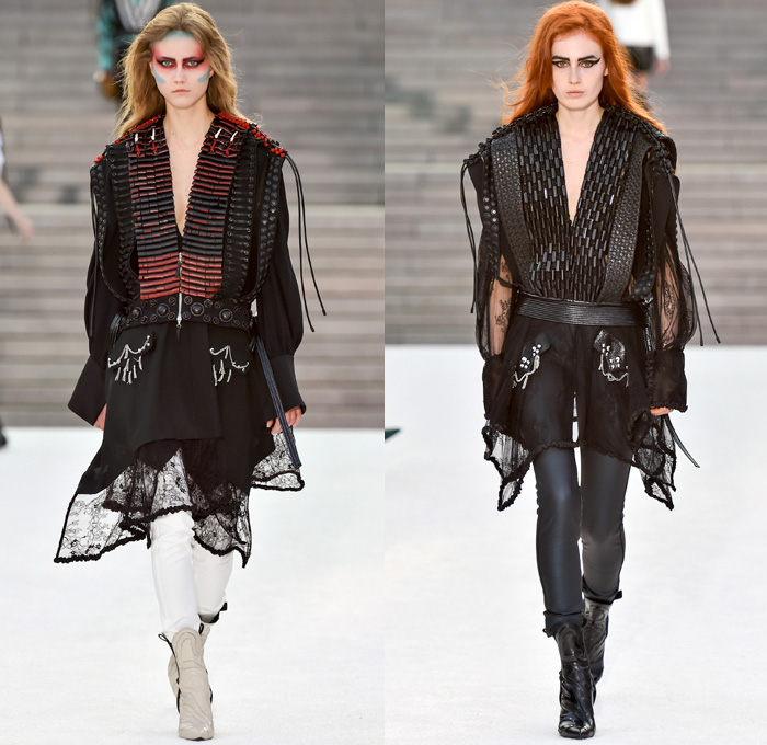 Louis Vuitton 2018 Resort Cruise Pre-Spring Womens Runway Catwalk Looks Collection Nicolas Ghesquière Miho Museum Kyoto Japan - Kabuki Japanese Asian Samurai Warrior Metallic Studs Cap Sleeves Blouse Shirt Suede Leather Knit Sweater Jumper Turtleneck Vest Waistcoat Quilted Waffle Puffer Down Jacket Stripes Blazer Jacket Boxy Coat Embroidery Adornments Decorated Bedazzled Sequins Gold Abstract Landscape Ornamental Print Decorative Art Illustration Peplum Tie Up Trees Sheer Chiffon Organza Tulle Maxi Dress Harness Leopard Cheetah Zebra Shirtdress Camouflage Shorts Leggings Lattice Pants Trousers Miniskirt Frock Gladiator Lace Up Boots Handbag Gloves Bucket Bag Minibag Baseball Cap Hat Cowgirl Chain Neckplate Armor