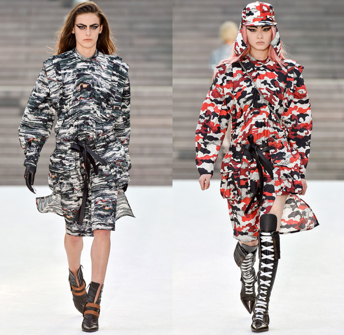 Louis Vuitton 2018 Resort Cruise Pre-Spring Womens Runway Catwalk Looks Collection Nicolas Ghesquière Miho Museum Kyoto Japan - Kabuki Japanese Asian Samurai Warrior Metallic Studs Cap Sleeves Blouse Shirt Suede Leather Knit Sweater Jumper Turtleneck Vest Waistcoat Quilted Waffle Puffer Down Jacket Stripes Blazer Jacket Boxy Coat Embroidery Adornments Decorated Bedazzled Sequins Gold Abstract Landscape Ornamental Print Decorative Art Illustration Peplum Tie Up Trees Sheer Chiffon Organza Tulle Maxi Dress Harness Leopard Cheetah Zebra Shirtdress Camouflage Shorts Leggings Lattice Pants Trousers Miniskirt Frock Gladiator Lace Up Boots Handbag Gloves Bucket Bag Minibag Baseball Cap Hat Cowgirl Chain Neckplate Armor