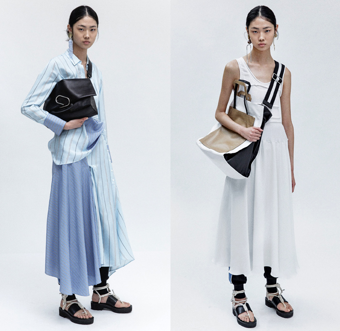 3.1 Phillip Lim 2018 Resort Cruise Pre-Spring Womens Lookbook Presentation - Outerwear Trench Vest Pantsuit Parka Anorak Hood Rainwear Poncho Tie Up Waist Rope Cable Knot Twist Leg O'Mutton Sleeves Straps Grosgrain PVC Pleather Cinch Pleats Swirls Ruffles Embroidery Adornments Decorated Stripes Sheer Chiffon Organza Plaid Tartan Check Flowers Floral Print Perforated Hole Chunky Knit Sweater Jumper Ribbed Blouse Long Sleeve Shirt Bell Sleeves Sleeveless Tiered Layers Shirtdress Strapped Hem Trousers Skirt Frock Jogger Sweatpants Asymmetrical Maxi Dress Leggings Cargo Pockets Tote Earrings Handbag Metallic Silver Pin Boots Zipper Sandals Grommet Stitch