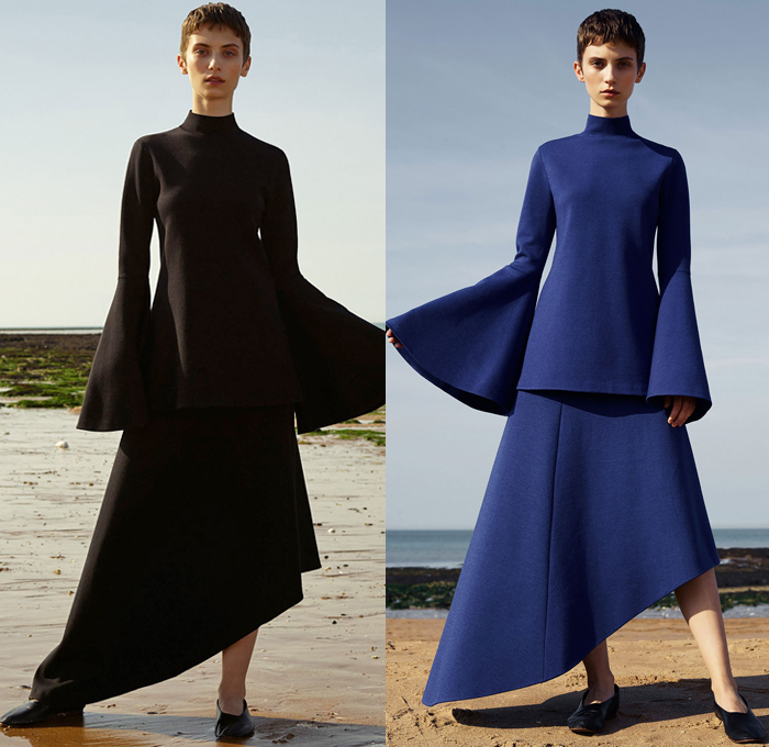 Pringle of Scotland 2018 Resort Cruise Pre-Spring Womens Lookbook Presentation - Rainwear Parka Plastic Hood Robe Coat Outerwear Turtleneck 1960s Sixties Mod Oversized Chunky Crochet Weave Knit Sweater Jumper Solid Primary Colors Flowers Floral Botanical Print Graphic Stripes Long Back Tie Up Knot Maxi Dress Asymmetrical Hem Accordion Pleats Skirt Frock Jogger Sweatpants Ballet Flats Shoes