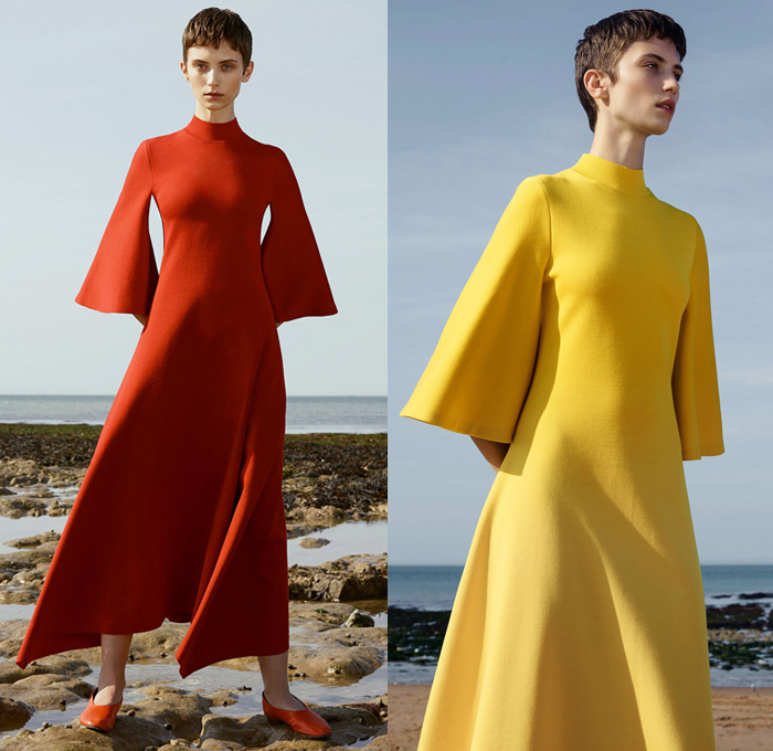 Pringle of Scotland 2018 Resort Cruise Pre-Spring Womens Lookbook Presentation - Rainwear Parka Plastic Hood Robe Coat Outerwear Turtleneck 1960s Sixties Mod Oversized Chunky Crochet Weave Knit Sweater Jumper Solid Primary Colors Flowers Floral Botanical Print Graphic Stripes Long Back Tie Up Knot Maxi Dress Asymmetrical Hem Accordion Pleats Skirt Frock Jogger Sweatpants Ballet Flats Shoes