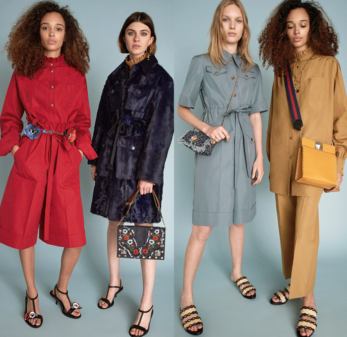 Sonia Rykiel 2018 Resort Cruise Pre-Spring Womens Lookbook Presentation - Parisienne California Pinstripe Blazer Jacket Pantsuit Long Sleeve Blouse Shirt Cardigan Parka Outerwear Trench Coat 3D Flowers Floral Leaves Foliage Print Graphic Lace Embroidery Chunky Knit Sweater Jumper Crochet Basketweave Fringes Threads Plaid Tartan Check Plastic Coated Ruffled Collar Mohair Fur Plush Tweed Wool Zipper Midi Skirt Peasant Dress Cargo Pockets Paper Bag Waist Shirtdress Shortall Combishorts Romper Onesie Playsuit Denim Jeans Vest Frayed Raw Hem Patchwork Cropped Wide Leg Trousers Palazzo Pants Flare Bell Bottom 1970s Seventies Bohemian Micro Mini Bag Metallic Studs Lanyard Purse Tote Mesh Travel Picnic Bag Pumps Heels