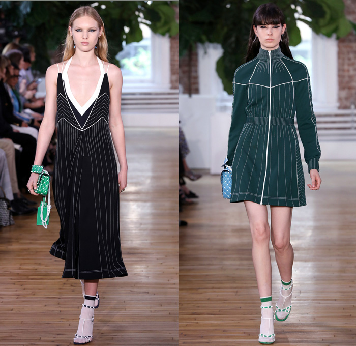 Valentino 2018 Resort Cruise Pre-Spring Womens Runway Catwalk Looks Collection - Knit Crochet Threads Weave Fringes Embroidery Adornments Decorated Bedazzled Pop Art Lipstick Lace Ornamental Decorative Art Tribal Ethnic Folk Metallic Studs Sequins Flowers Floral Roses Leaves Foliage Motif Outerwear Trench Coat Anorak Windbreaker Track Jacket Bomber Jacket Shaggy Plush Fur Leather Turtleneck Sweater Jumper Blouse Shirtdress Maxi Dress Goddess Gown Eveningwear Noodle Spaghetti Strap Sheer Chiffon Organza Skirt Frock Accordion Pleats Silk Satin Denim Jeans Cutout Cuffs Slouchy Buttons Wide Leg Trousers Palazzo Pants Slippers Tote Bag Socks High Heels Sneakers Trainers Fanny Pack Waist Pouch Belt Bag