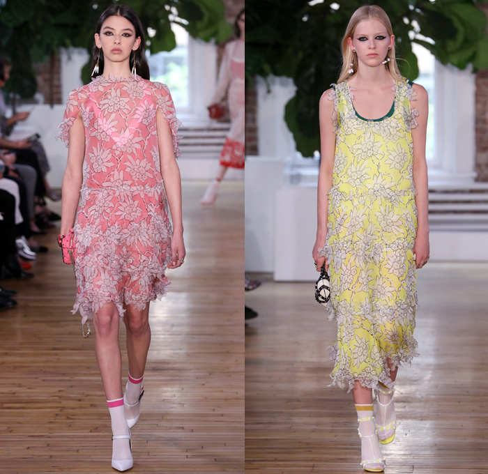 Valentino 2018 Resort Cruise Pre-Spring Womens Runway Catwalk Looks Collection - Knit Crochet Threads Weave Fringes Embroidery Adornments Decorated Bedazzled Pop Art Lipstick Lace Ornamental Decorative Art Tribal Ethnic Folk Metallic Studs Sequins Flowers Floral Roses Leaves Foliage Motif Outerwear Trench Coat Anorak Windbreaker Track Jacket Bomber Jacket Shaggy Plush Fur Leather Turtleneck Sweater Jumper Blouse Shirtdress Maxi Dress Goddess Gown Eveningwear Noodle Spaghetti Strap Sheer Chiffon Organza Skirt Frock Accordion Pleats Silk Satin Denim Jeans Cutout Cuffs Slouchy Buttons Wide Leg Trousers Palazzo Pants Slippers Tote Bag Socks High Heels Sneakers Trainers Fanny Pack Waist Pouch Belt Bag