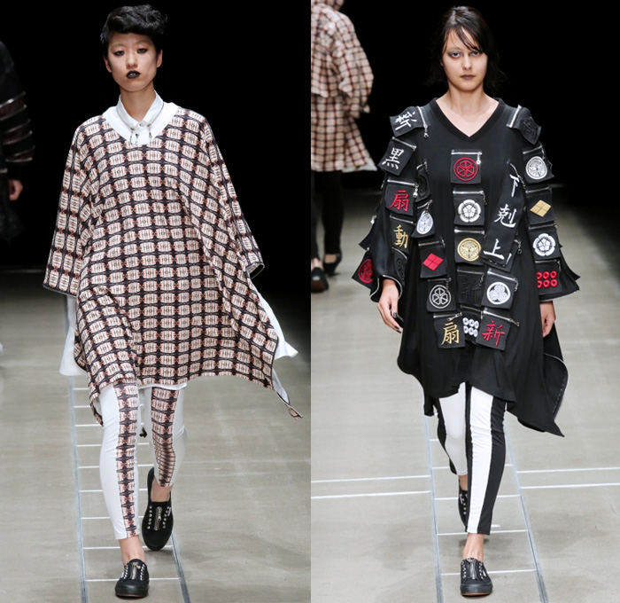 ACUOD by CHANU 2018 Spring Summer Womens Runway Catwalk Looks - Amazon Fashion Week Tokyo Japan AmazonFWT - Grunge Zippers Grommets Eyelets Outerwear Coat Kimono Motorcycle Biker Bomber Jacket Soutane Missionary Collar Hood Sweatshirt Striped Panels Shirtdress Caftan Leggings Shorts Manskirt Kilt Cargo Pockets Decorative Bedazzled Metallic Studs Brocade Jacquard Silk Satin Sheen Tulle Kanji Sandals Sneakers Boots