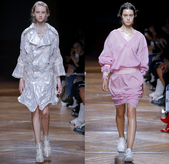 ANREALAGE 2018 Spring Summer Womens Runway Catwalk Looks - Mode à Paris Fashion Week Mode Féminin France - Mechanochromic Technology Kinetic Energy Light Kinesiology Strips Sports Tape Strapped Cinch Nylon Parachute Sportswear Athleisure Fitness Jersey Activewear Mesh Silk Cage Lattice Wrinkled Futuristic Plaid Tartan Check Leg O'Mutton Balloon Sleeves Blouse Sweatshirt Jacket Sweater Trench Coat Dress Skirt Leggings Onesie Jumpsuit Trainers Fanny Pack Waist Pouch Belt Bag