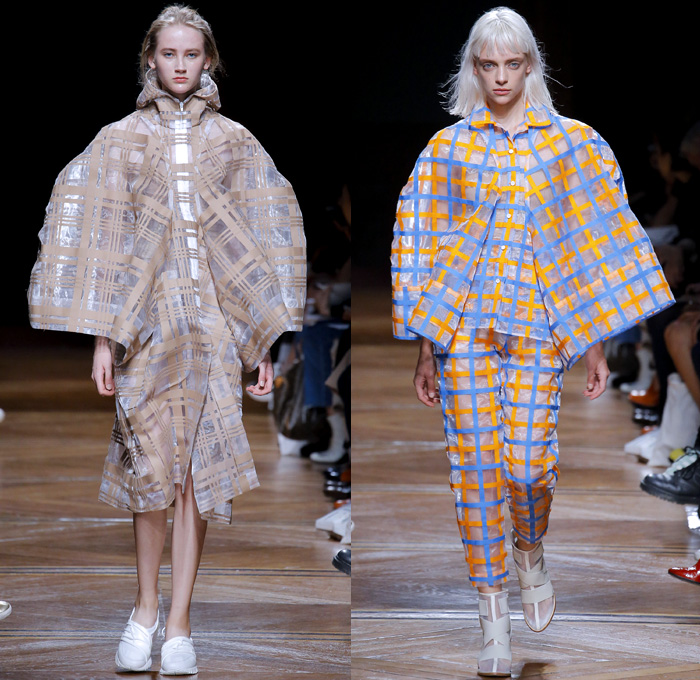 ANREALAGE 2018 Spring Summer Womens Runway Catwalk Looks - Mode à Paris Fashion Week Mode Féminin France - Mechanochromic Technology Kinetic Energy Light Kinesiology Strips Sports Tape Strapped Cinch Nylon Parachute Sportswear Athleisure Fitness Jersey Activewear Mesh Silk Cage Lattice Wrinkled Futuristic Plaid Tartan Check Leg O'Mutton Balloon Sleeves Blouse Sweatshirt Jacket Sweater Trench Coat Dress Skirt Leggings Onesie Jumpsuit Trainers Fanny Pack Waist Pouch Belt Bag