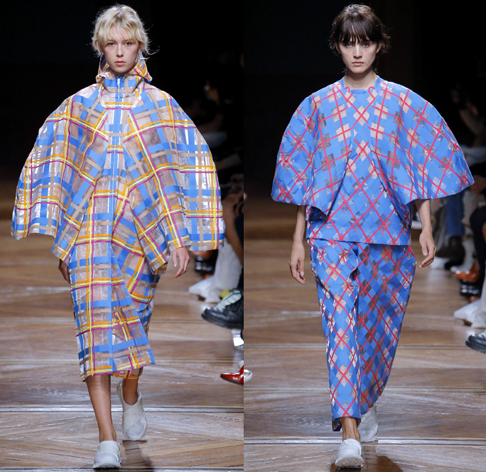 ANREALAGE 2018 Spring Summer Womens Runway Catwalk Looks - Mode à Paris Fashion Week Mode Féminin France - Mechanochromic Technology Kinetic Energy Light Kinesiology Strips Sports Tape Strapped Cinch Nylon Parachute Sportswear Athleisure Fitness Jersey Activewear Mesh Silk Cage Lattice Wrinkled Futuristic Plaid Tartan Check Leg O'Mutton Balloon Sleeves Blouse Sweatshirt Jacket Sweater Trench Coat Dress Skirt Leggings Onesie Jumpsuit Trainers Fanny Pack Waist Pouch Belt Bag