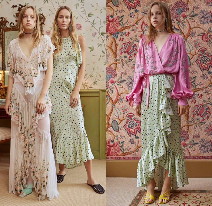 Attico 2018 Spring Summer Womens Lookbook Presentation - Milano Moda Donna Collezione Milan Fashion Week Italy - Art Deco Retro Ombre Gradient Overdyed Silk Satin Fringes Flowers Floral Botanical Polka Dots Asian Dragon Embroidery Adornments Appliqués Bedazzled Sequins Rainbow Waves Stripes Tie Up Knot Ruffles Stars Kimono Robe Maxi Dress Wide Leg Trousers Palazzo Pants Pencil Skirt Blouse One Shoulder Strapless Cutout Waist Handbag Sack Pouch Flats Ballet Shoes Heels Choker