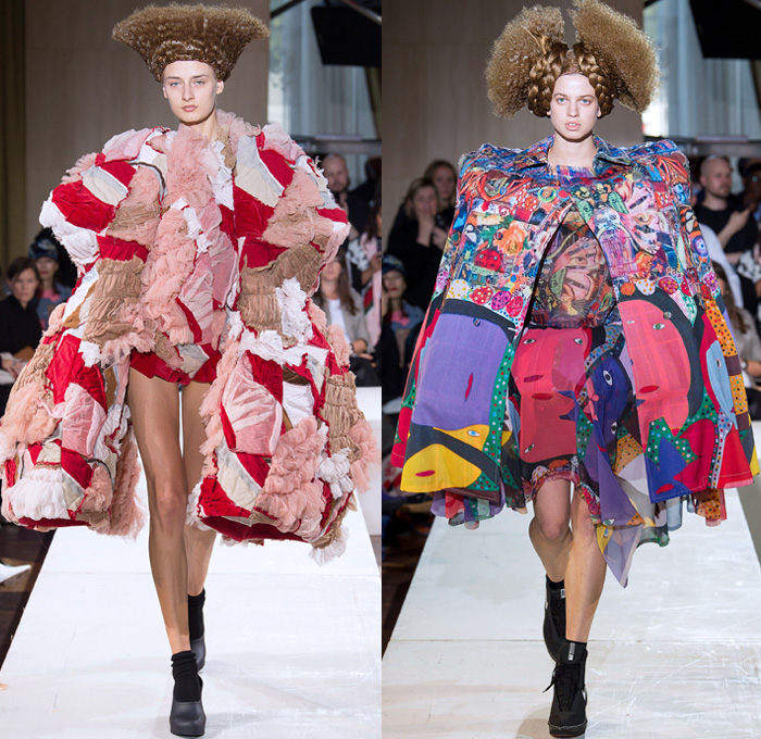Comme des Garçons 2018 Spring Summer Womens Runway Catwalk Looks Rei Kawakubo - Mode à Paris Fashion Week Mode Féminin France - Arcimboldo Giuseppe Mannerist Artwork Paintings Vegetables Fruits Still Life Anime Manga Frankenstein Padded Shoulders Oversized Overcoat Multidimensional Graffiti Crinoline Ball Gown Eveningwear Patchwork Graffiti Ruffles Contoured Plastic Hair Braid Flowers Floral Adornments Decorated Bedazzled Jewels Necklace Beads Toys Hello Kitty Dolls Angel Wings Wool Computer Graphics Rags Ruffles Tulle Layers Athletic Boots