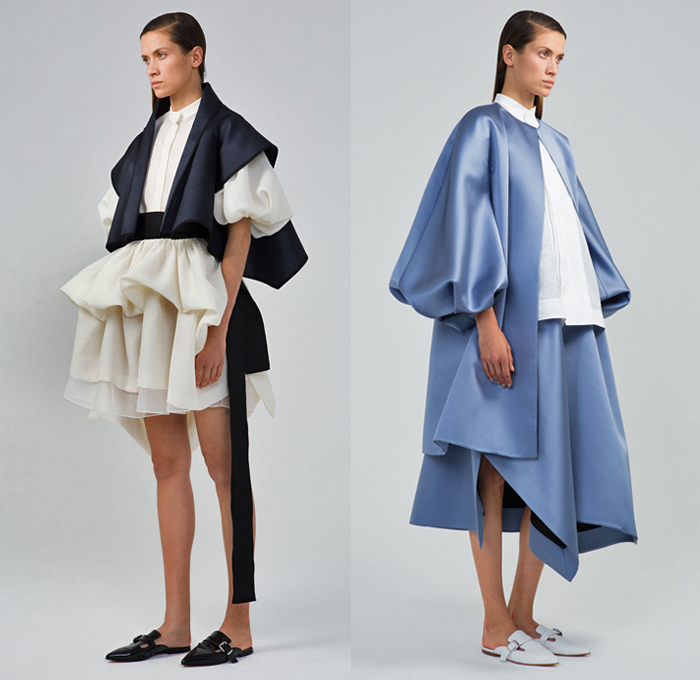 Dice Kayek 2018 Spring Summer Womens Lookbook Presentation - Mode à Paris Fashion Week Mode Féminin France - Volumized Sculptural Polka Dots Sash Ribbon Bow Tie Up Ruffles Flounce Sheer Chiffon Tulle Silk Satin Tiered Accordion Pleats Brooch Broach Broche Embroidery Appliqués Bedazzled Jewels Gemstones Flowers Floral Squares Fringes Check Coat Blazer Blouse Leg O'Mutton Sleeves Shirtdress Sweatshirt Vest Pantsuit Butterfly Shoulders Dress High Waist Skirt Wide Leg Mismatch Mules Flats Platforms