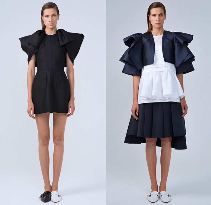 Dice Kayek 2018 Spring Summer Womens Lookbook Presentation - Mode à Paris Fashion Week Mode Féminin France - Volumized Sculptural Polka Dots Sash Ribbon Bow Tie Up Ruffles Flounce Sheer Chiffon Tulle Silk Satin Tiered Accordion Pleats Brooch Broach Broche Embroidery Appliqués Bedazzled Jewels Gemstones Flowers Floral Squares Fringes Check Coat Blazer Blouse Leg O'Mutton Sleeves Shirtdress Sweatshirt Vest Pantsuit Butterfly Shoulders Dress High Waist Skirt Wide Leg Mismatch Mules Flats Platforms