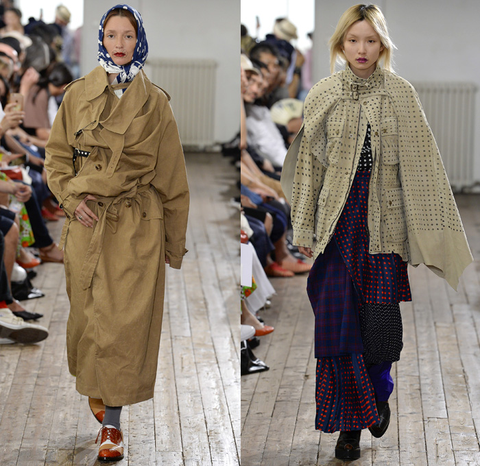 FACETASM by Hiromichi Ochiai 2018 Spring Summer Womens Runway Catwalk Looks - Mode à Paris Fashion Week Mode Masculine France - An Unconventional Harmony Created By Dissonance Deconstructed Layers Hearts Ruffles Dress Sheer Chiffon Organza Tulle Plaid Tartan Check Long Sleeve Blouse Shirt  Turtleneck Outerwear Trench Coat Parka Blazer Jacket Trenchblouse Velvet Straps Beads Embroidery Appliqués Bedazzled Sleepwear Pajamas Lounge Polka Dots Cutout Shoulders Frayed Raw Hem Destroyed Holes Hybrid Combo Panel Pantsuit Skirt Frock Leggings Socks Asymmetrical Hem Wide Leg Trousers Palazzo Pants Cargo Pockets PVC Vinyl Pleather Flower Lips Western Cowgirl Boots Brogues Pearls Necklace Loafers Headscarf Safety Pin 