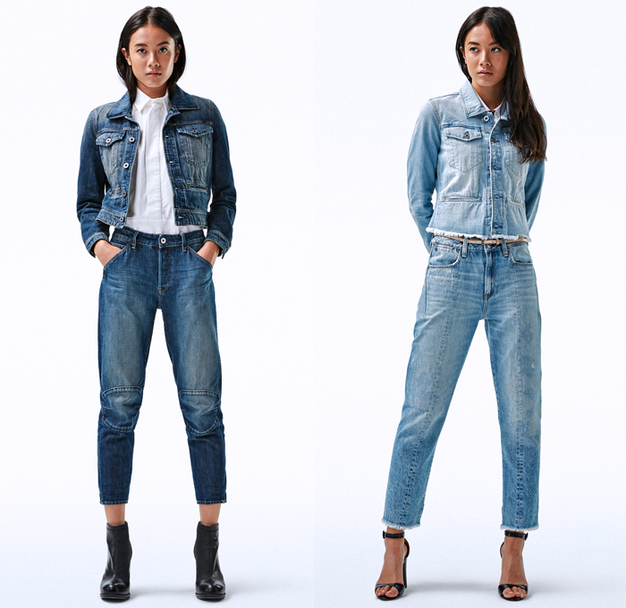 G-Star RAW Amsterdam 2018 Spring Summer Womens Fashion Lookbook - Deline Mac Motac-X Avernus Racer Suit Trench Coat Spiraq D-Staq Lanc Boyfriend Graft Arc 3D Aefon Field Overshirt Denim Jeans Frayed Raw Hem Destroyed Moto Knee Panels Trucker Jacket Patchwork Onesie Jumpsuit Coveralls Bib Brace Dungarees Boiler Suit Houndstooth Check Sleeveless Blouse Sweater Jumper Pullover Long Sleeve Shirt Cargo Pockets Bell Wide Sleeves Tie Up Waist Wide Leg Trousers Palazzo Pants Culottes Heels Pumps Boots